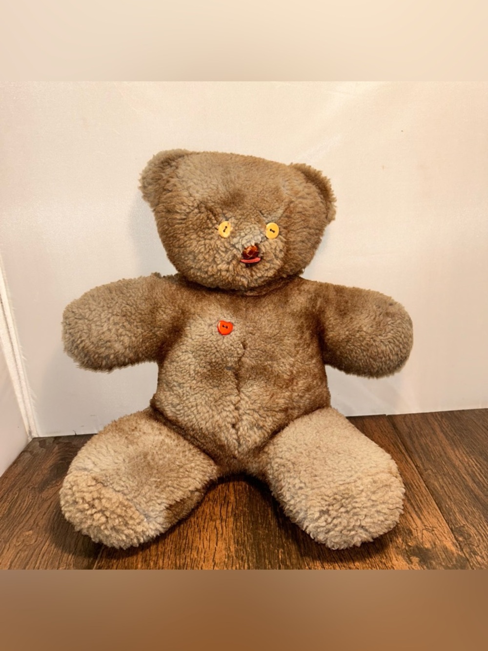 Button Face & Heart Therapy Autism Plush Bear 17” Inch Vintage